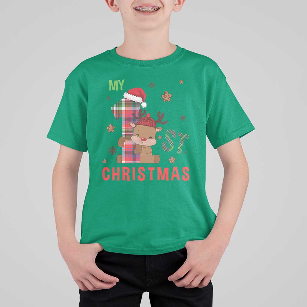My First Christmas Cute Reindeer Santa Hat T Shirt For Kid - Wonder Print Shop