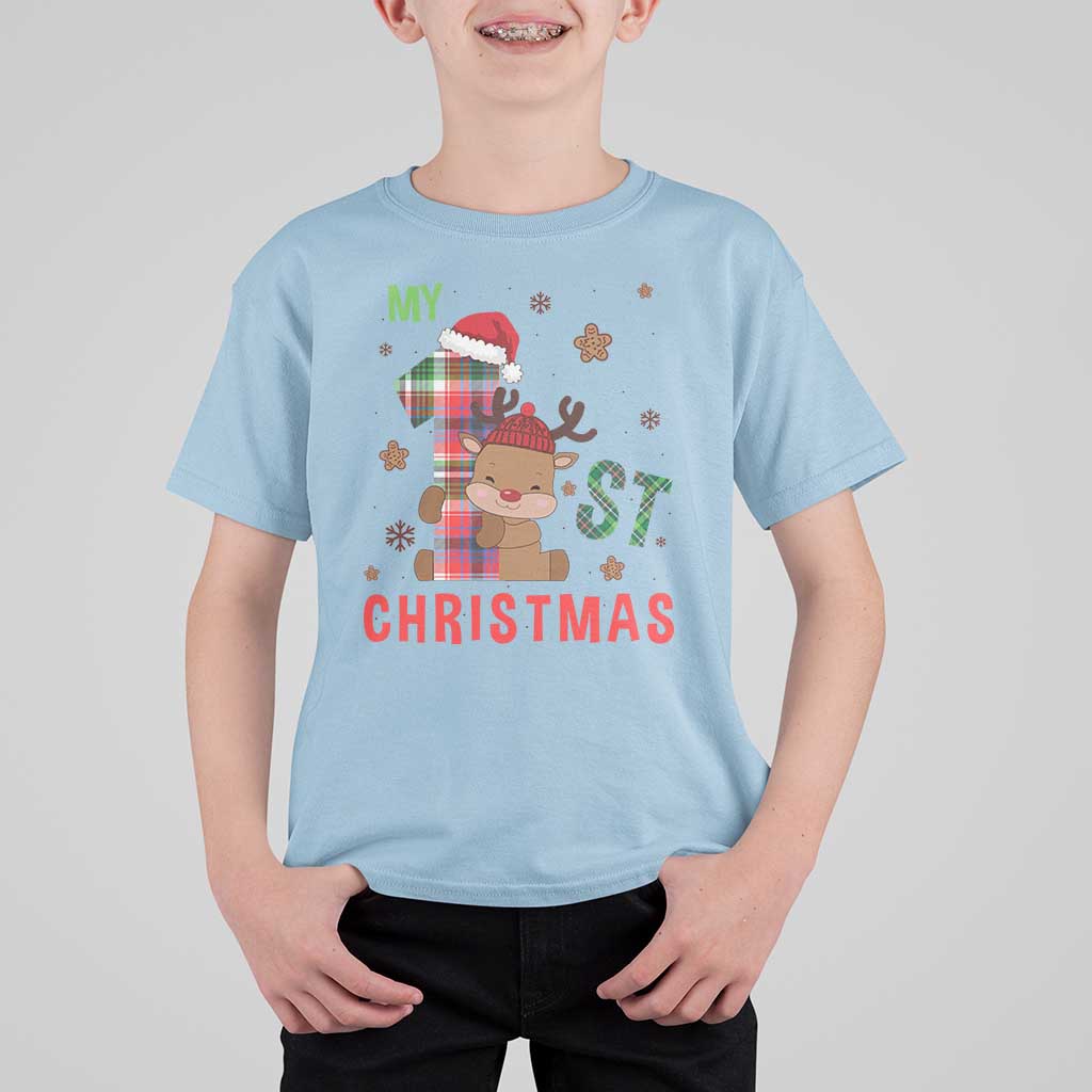 My First Christmas Cute Reindeer Santa Hat T Shirt For Kid - Wonder Print Shop