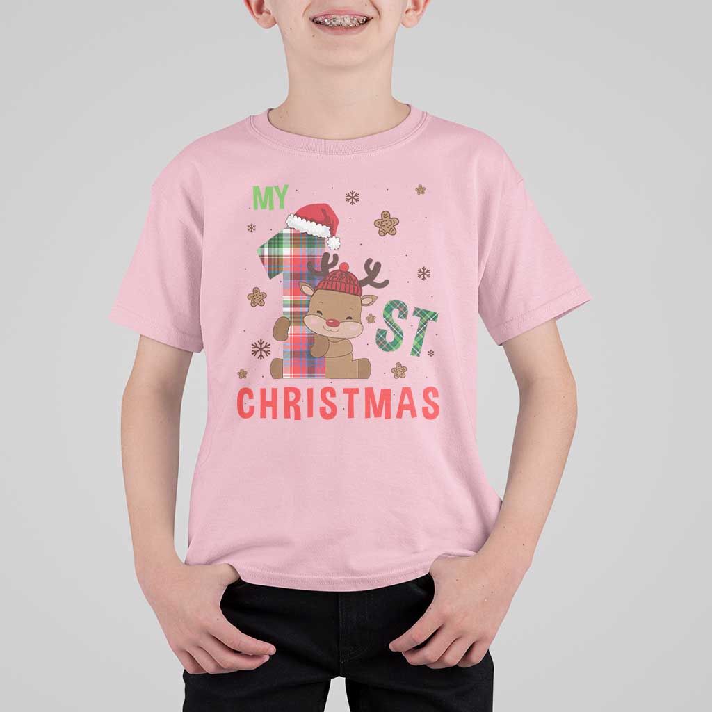 My First Christmas Cute Reindeer Santa Hat T Shirt For Kid - Wonder Print Shop