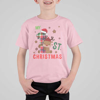 My First Christmas Cute Reindeer Santa Hat T Shirt For Kid - Wonder Print Shop