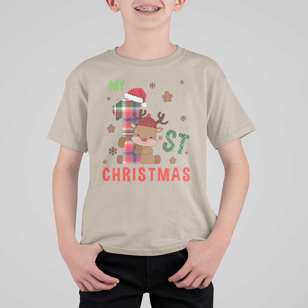 My First Christmas Cute Reindeer Santa Hat T Shirt For Kid - Wonder Print Shop