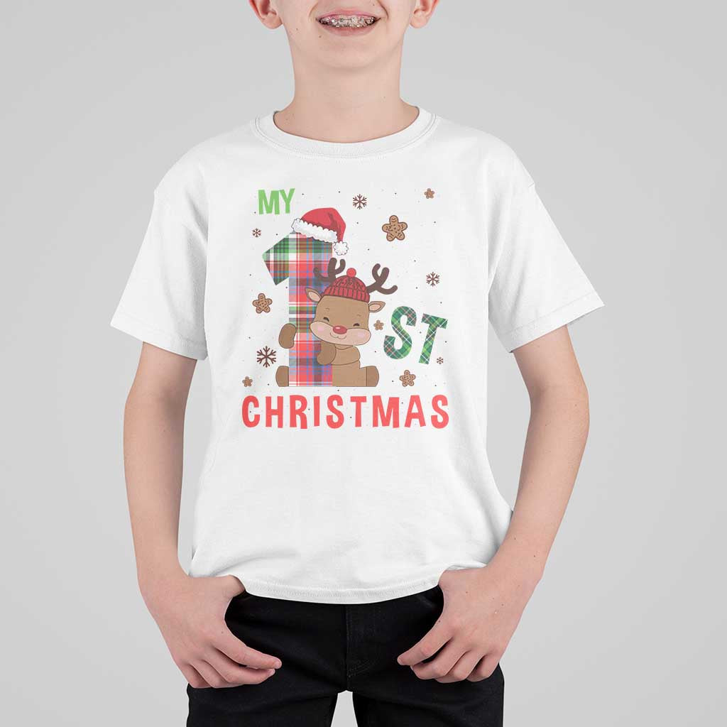 My First Christmas Cute Reindeer Santa Hat T Shirt For Kid - Wonder Print Shop