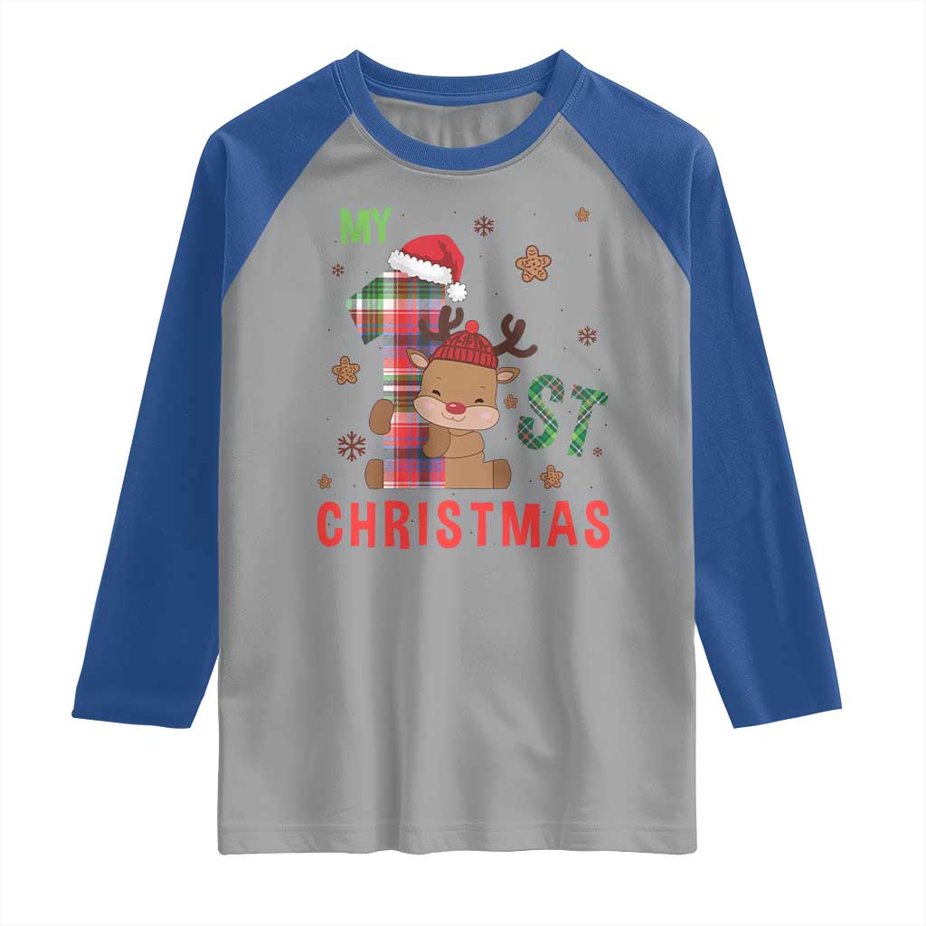 My First Christmas Cute Reindeer Santa Hat Raglan Shirt - Wonder Print Shop