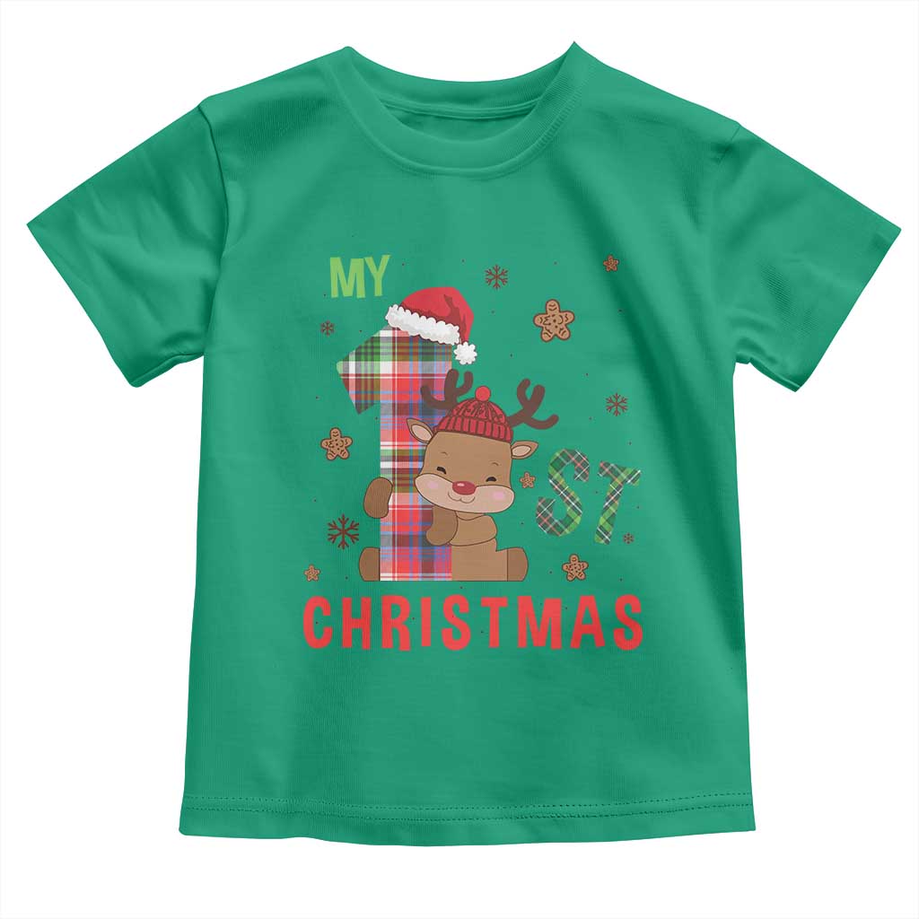 My First Christmas Cute Reindeer Santa Hat Toddler T Shirt