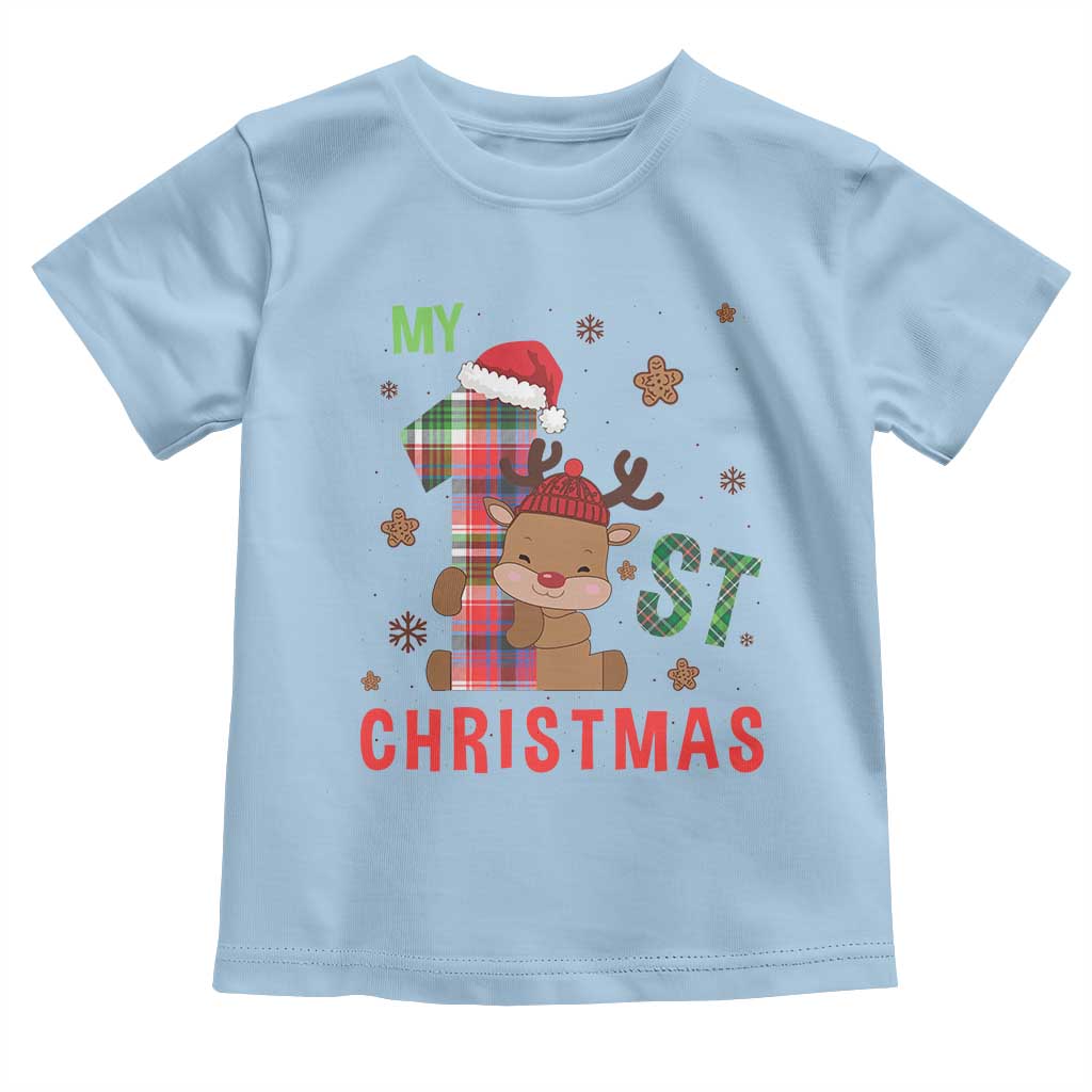 My First Christmas Cute Reindeer Santa Hat Toddler T Shirt