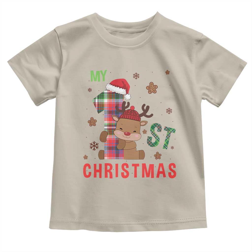 My First Christmas Cute Reindeer Santa Hat Toddler T Shirt
