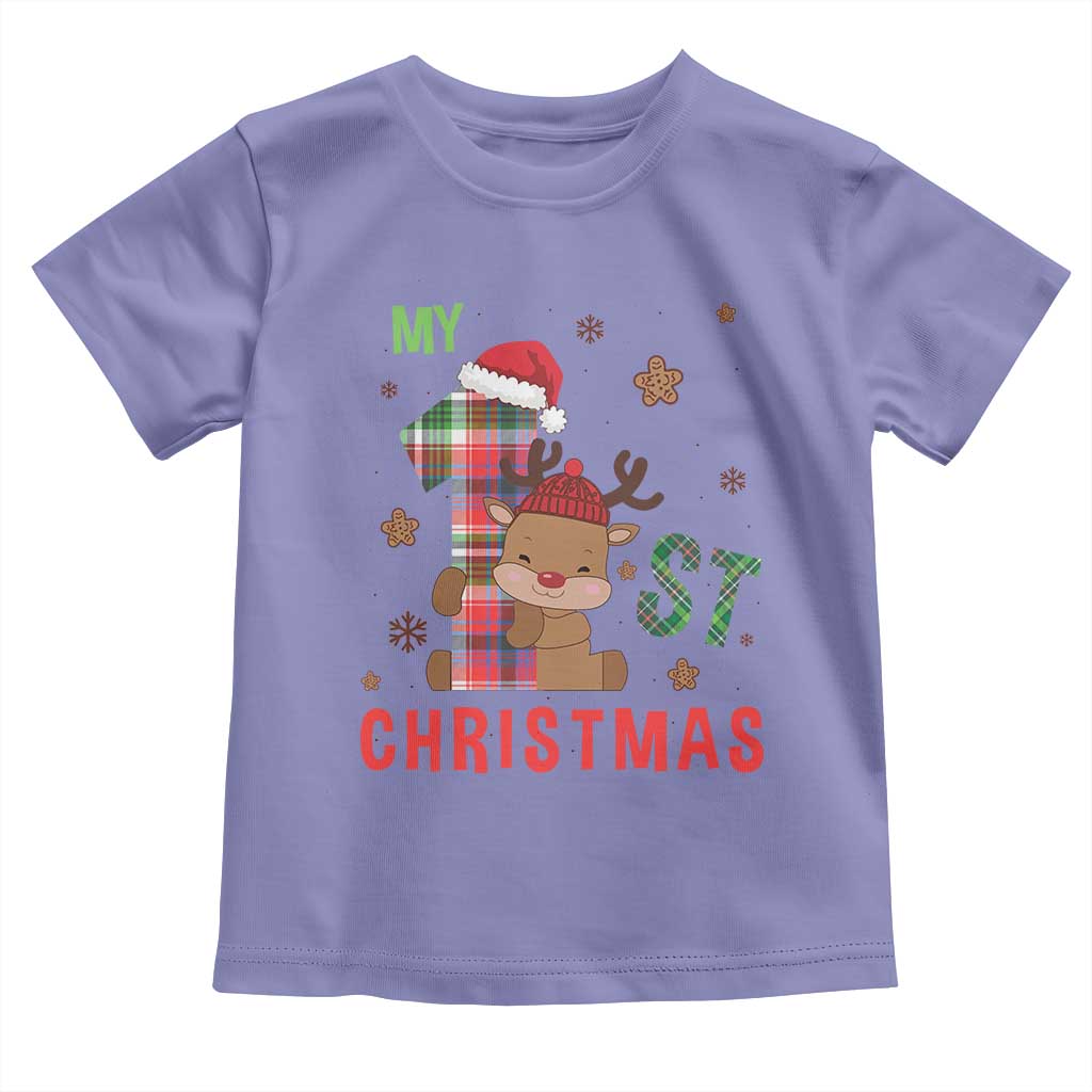 My First Christmas Cute Reindeer Santa Hat Toddler T Shirt