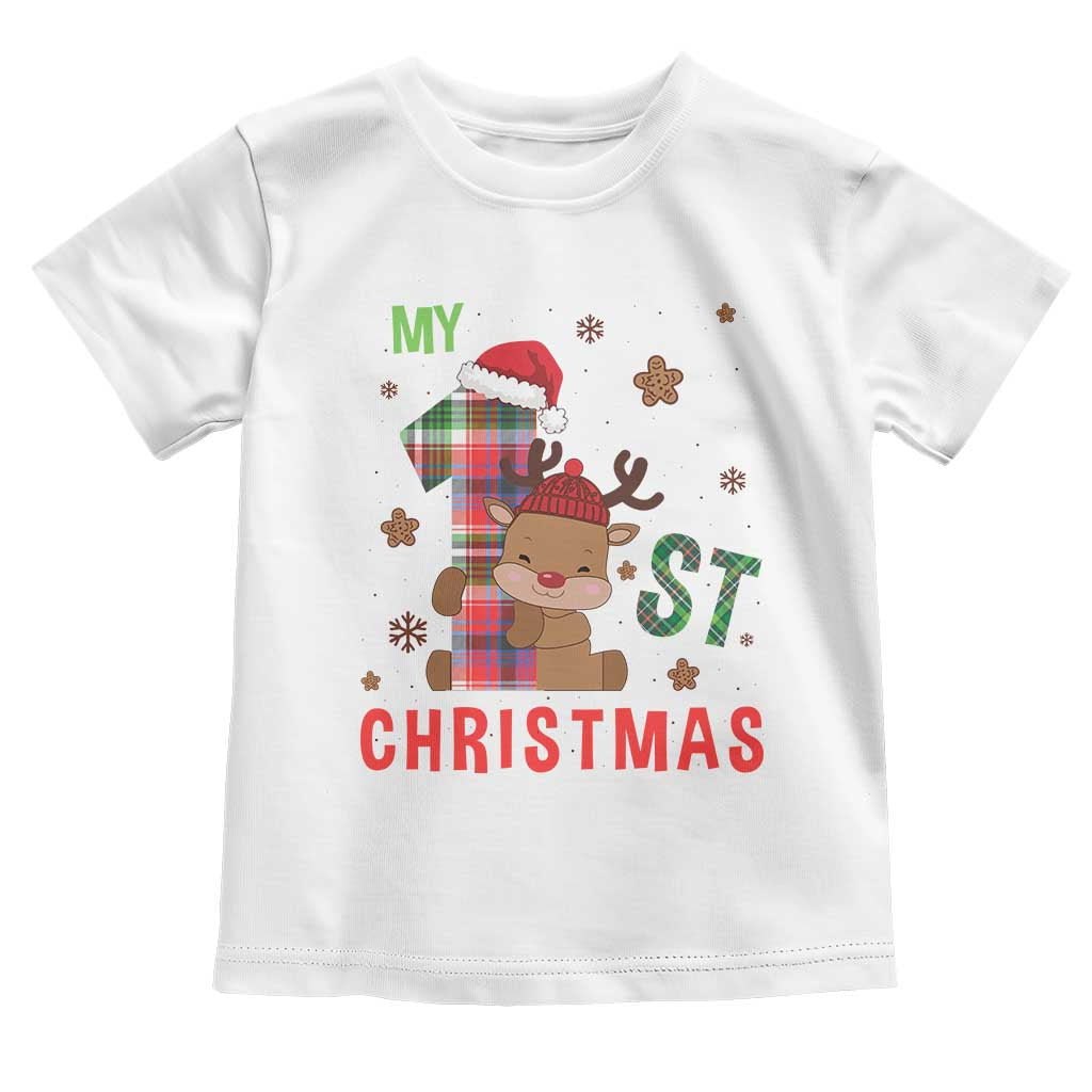 My First Christmas Cute Reindeer Santa Hat Toddler T Shirt