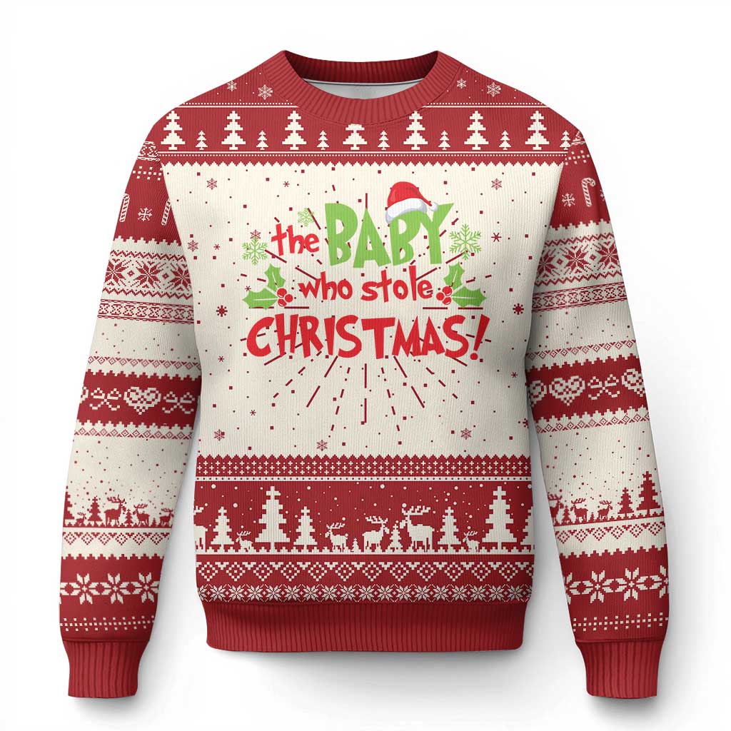 Funny The Baby Who Stole Xmas Ugly Christmas Sweater First Xmas Santa Hat Mistletoe - Wonder Print Shop