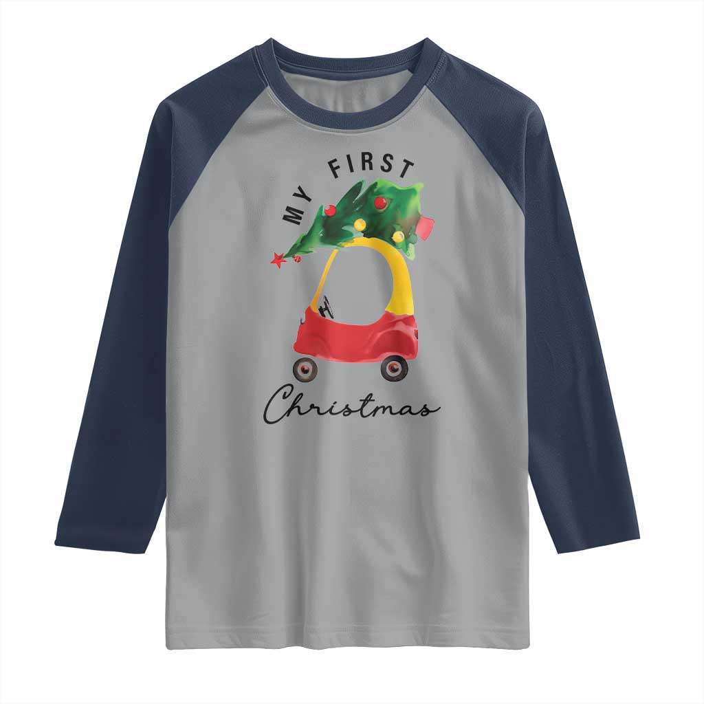 My First Christmas Raglan Shirt Toy Car Xmas Tree - Wonder Print Shop