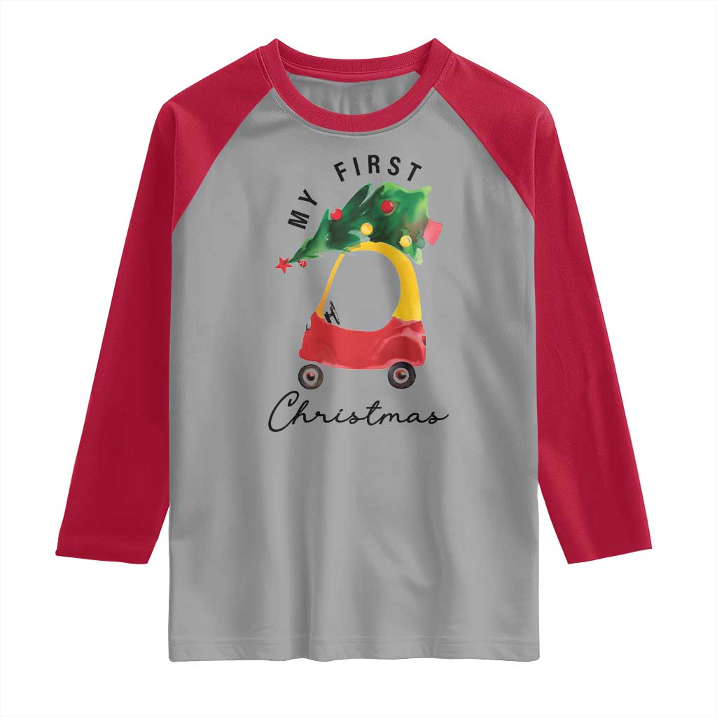 My First Christmas Raglan Shirt Toy Car Xmas Tree - Wonder Print Shop