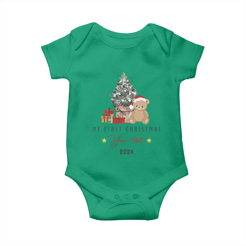 Personalized First Christmas Baby Onesie Custom Name Toys Xmas Tree