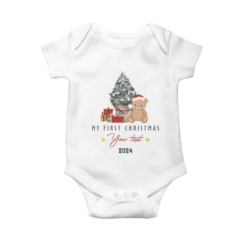 Personalized First Christmas Baby Onesie Custom Name Toys Xmas Tree
