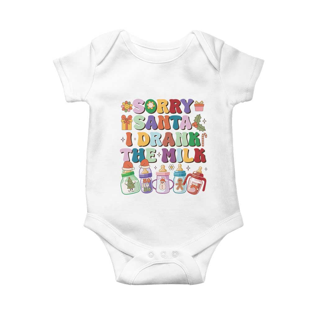 Funny First Christmas Baby Onesie Sorry Santa I Drank The Milk Retro Baby Bottle