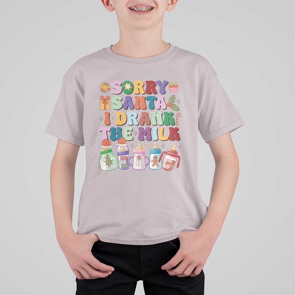 Funny First Christmas T Shirt For Kid Sorry Santa I Drank The Milk Retro Baby Bottle - Wonder Print Shop