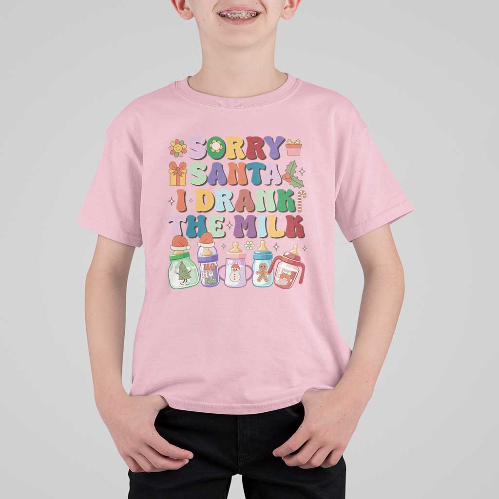 Funny First Christmas T Shirt For Kid Sorry Santa I Drank The Milk Retro Baby Bottle - Wonder Print Shop