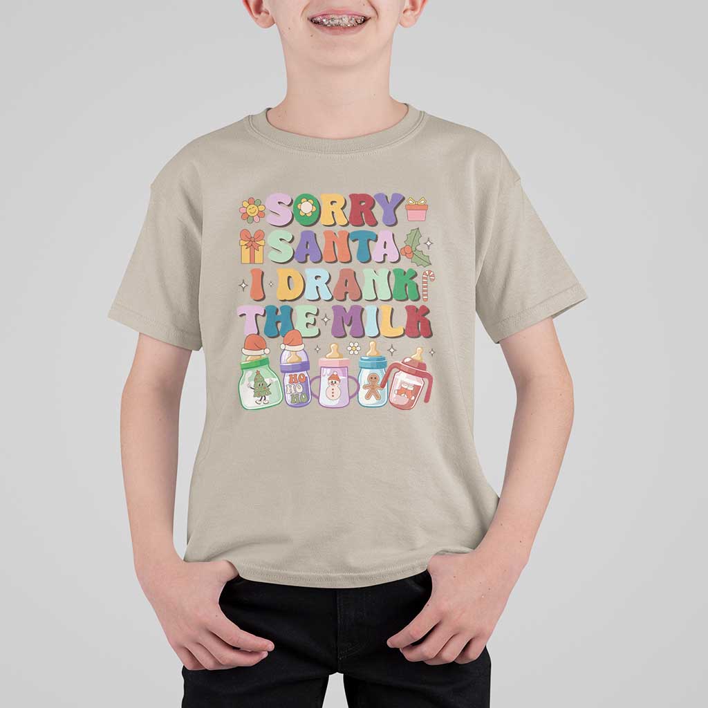 Funny First Christmas T Shirt For Kid Sorry Santa I Drank The Milk Retro Baby Bottle - Wonder Print Shop