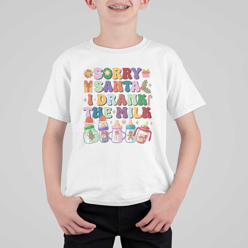 Funny First Christmas T Shirt For Kid Sorry Santa I Drank The Milk Retro Baby Bottle - Wonder Print Shop
