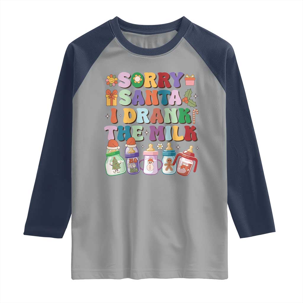 Funny First Christmas Raglan Shirt Sorry Santa I Drank The Milk Retro Baby Bottle - Wonder Print Shop