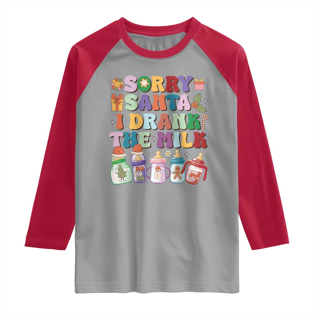 Funny First Christmas Raglan Shirt Sorry Santa I Drank The Milk Retro Baby Bottle - Wonder Print Shop