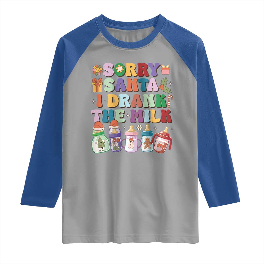 Funny First Christmas Raglan Shirt Sorry Santa I Drank The Milk Retro Baby Bottle - Wonder Print Shop