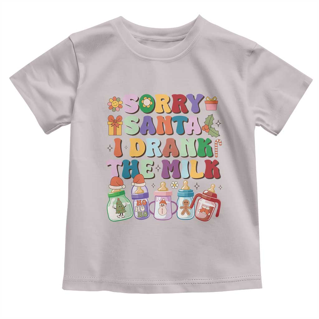 Funny First Christmas Toddler T Shirt Sorry Santa I Drank The Milk Retro Baby Bottle