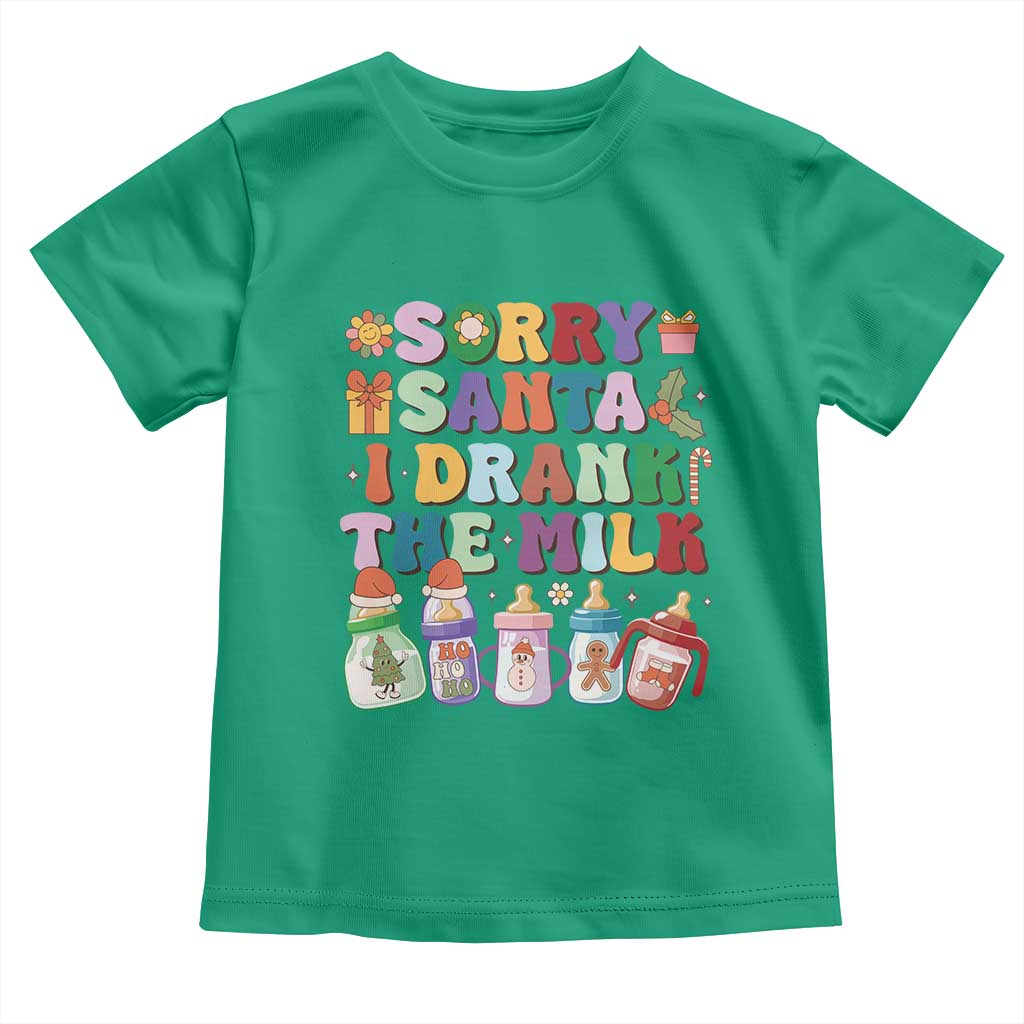 Funny First Christmas Toddler T Shirt Sorry Santa I Drank The Milk Retro Baby Bottle
