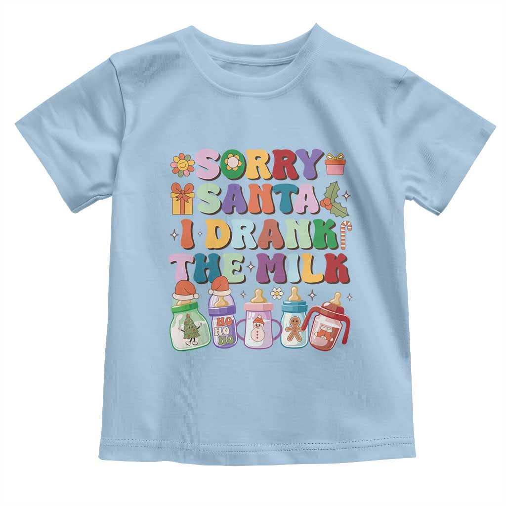 Funny First Christmas Toddler T Shirt Sorry Santa I Drank The Milk Retro Baby Bottle