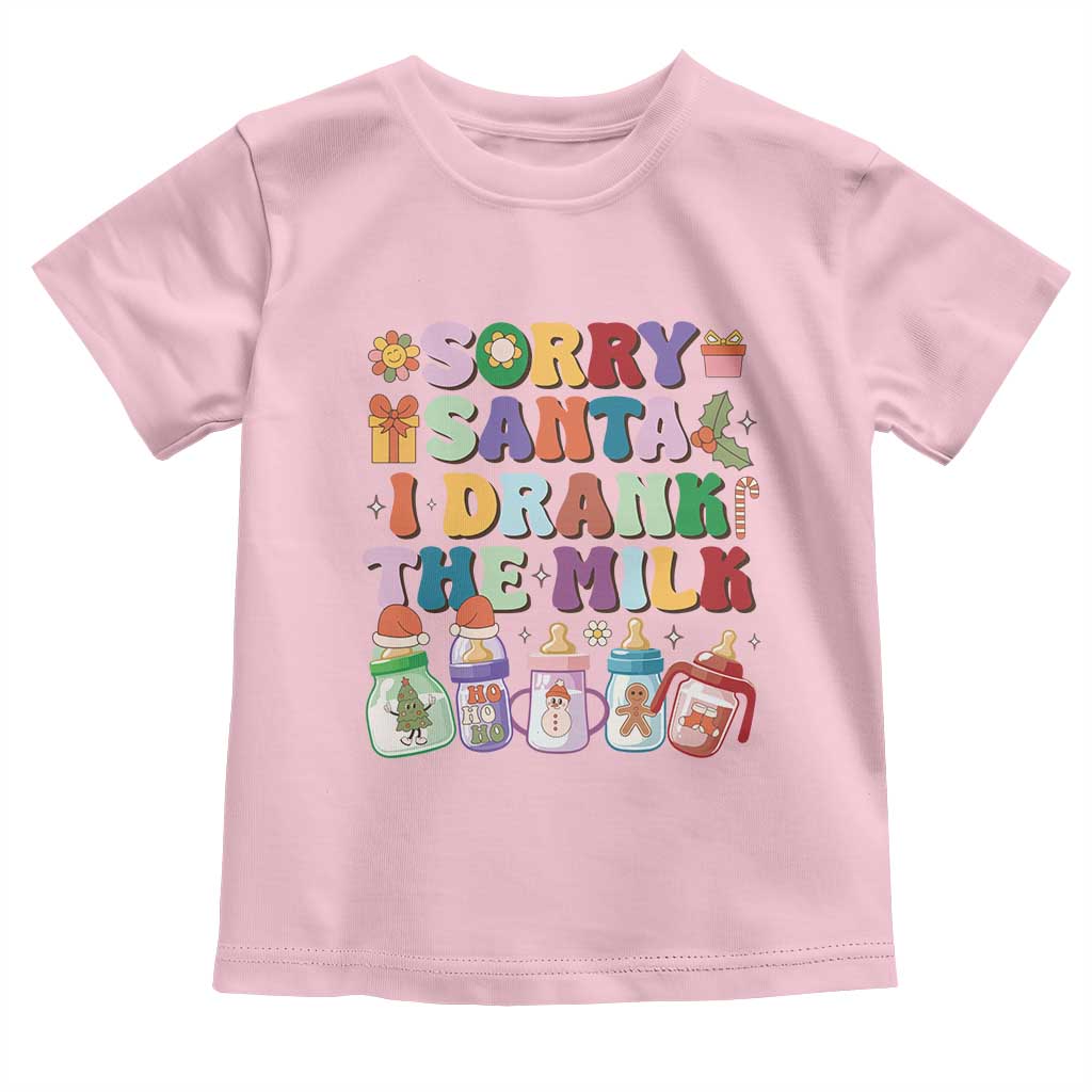Funny First Christmas Toddler T Shirt Sorry Santa I Drank The Milk Retro Baby Bottle