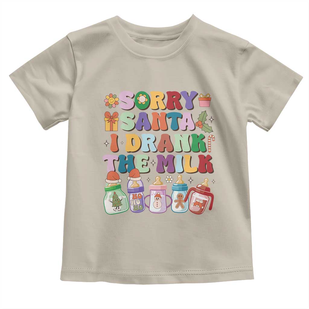 Funny First Christmas Toddler T Shirt Sorry Santa I Drank The Milk Retro Baby Bottle