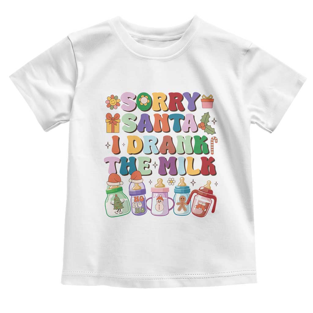 Funny First Christmas Toddler T Shirt Sorry Santa I Drank The Milk Retro Baby Bottle