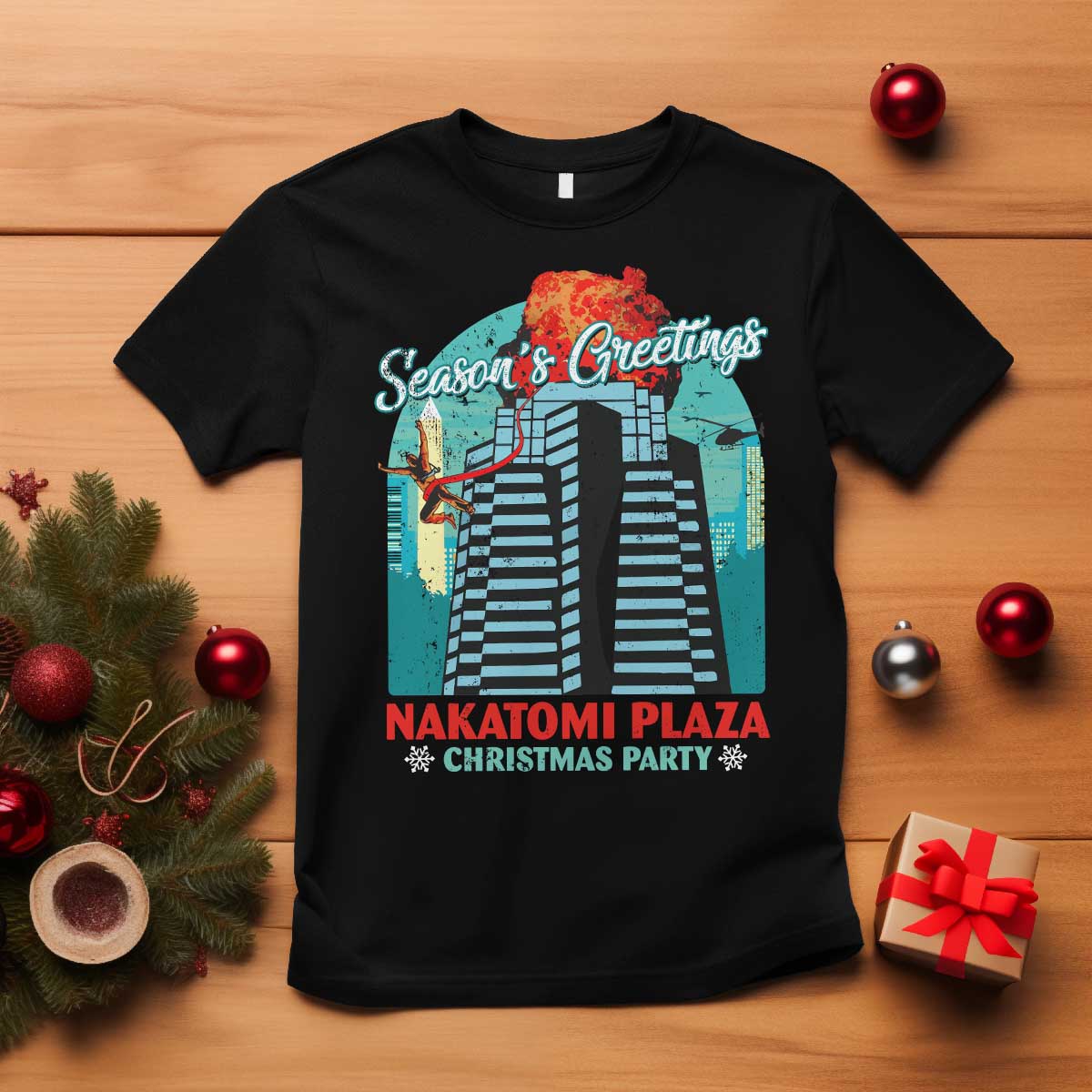 Christmas Nakatomi Plaza T Shirt Season's Greeting Christmas Party Hans Gruber - Wonder Print Shop