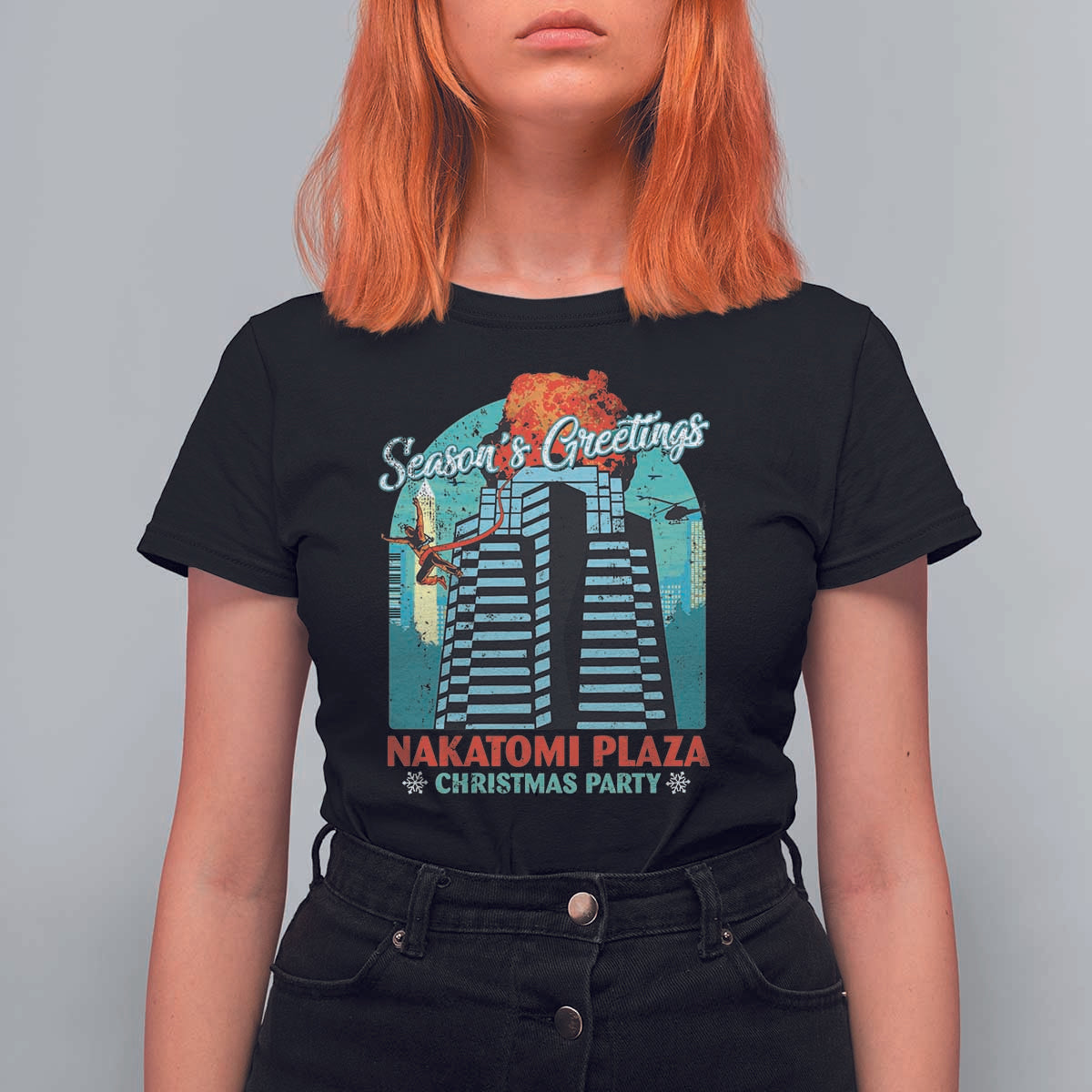 Christmas Nakatomi Plaza T Shirt For Women Season's Greeting Christmas Party Hans Gruber - Wonder Print Shop