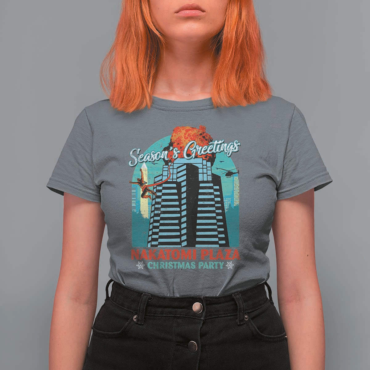 Christmas Nakatomi Plaza T Shirt For Women Season's Greeting Christmas Party Hans Gruber - Wonder Print Shop