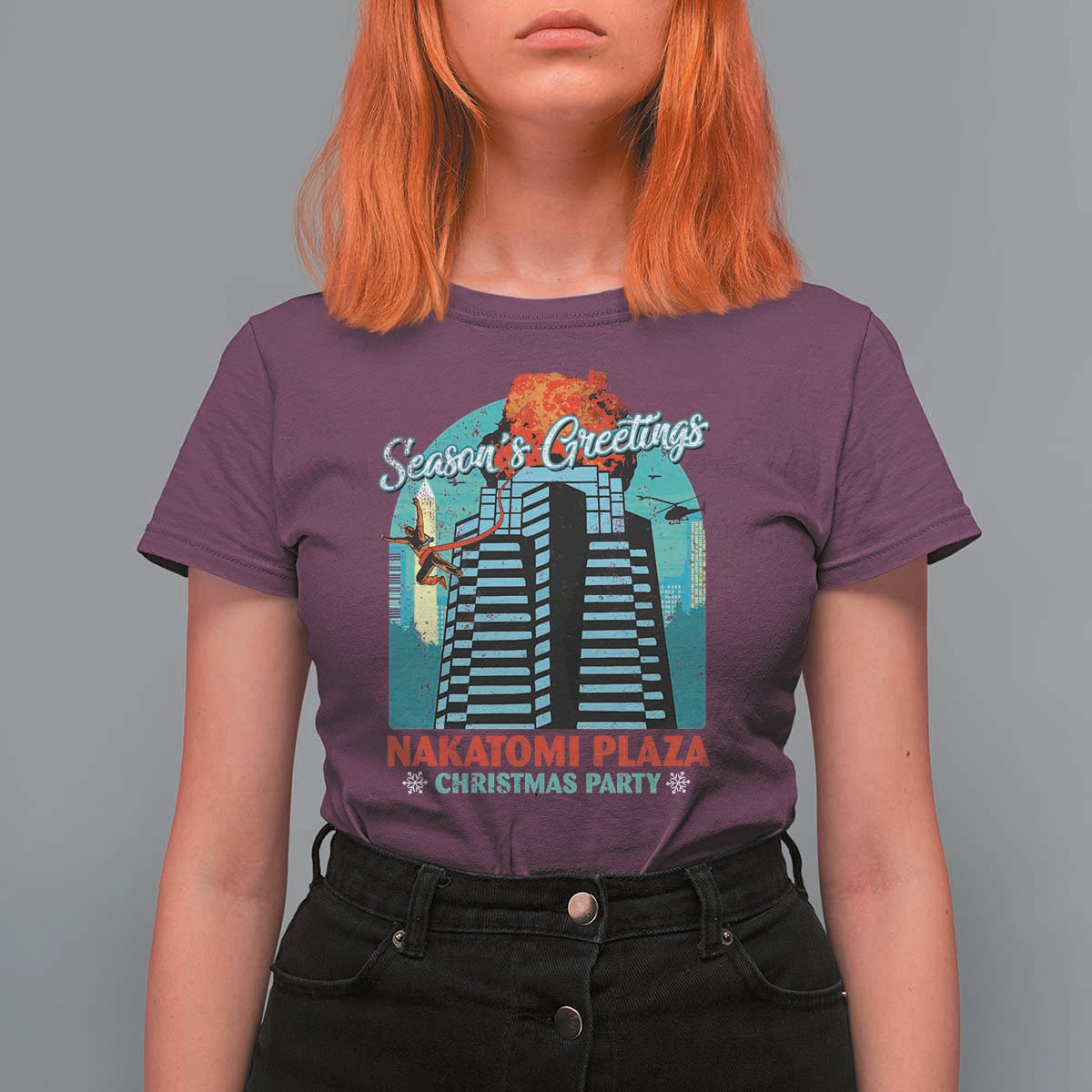 Christmas Nakatomi Plaza T Shirt For Women Season's Greeting Christmas Party Hans Gruber - Wonder Print Shop