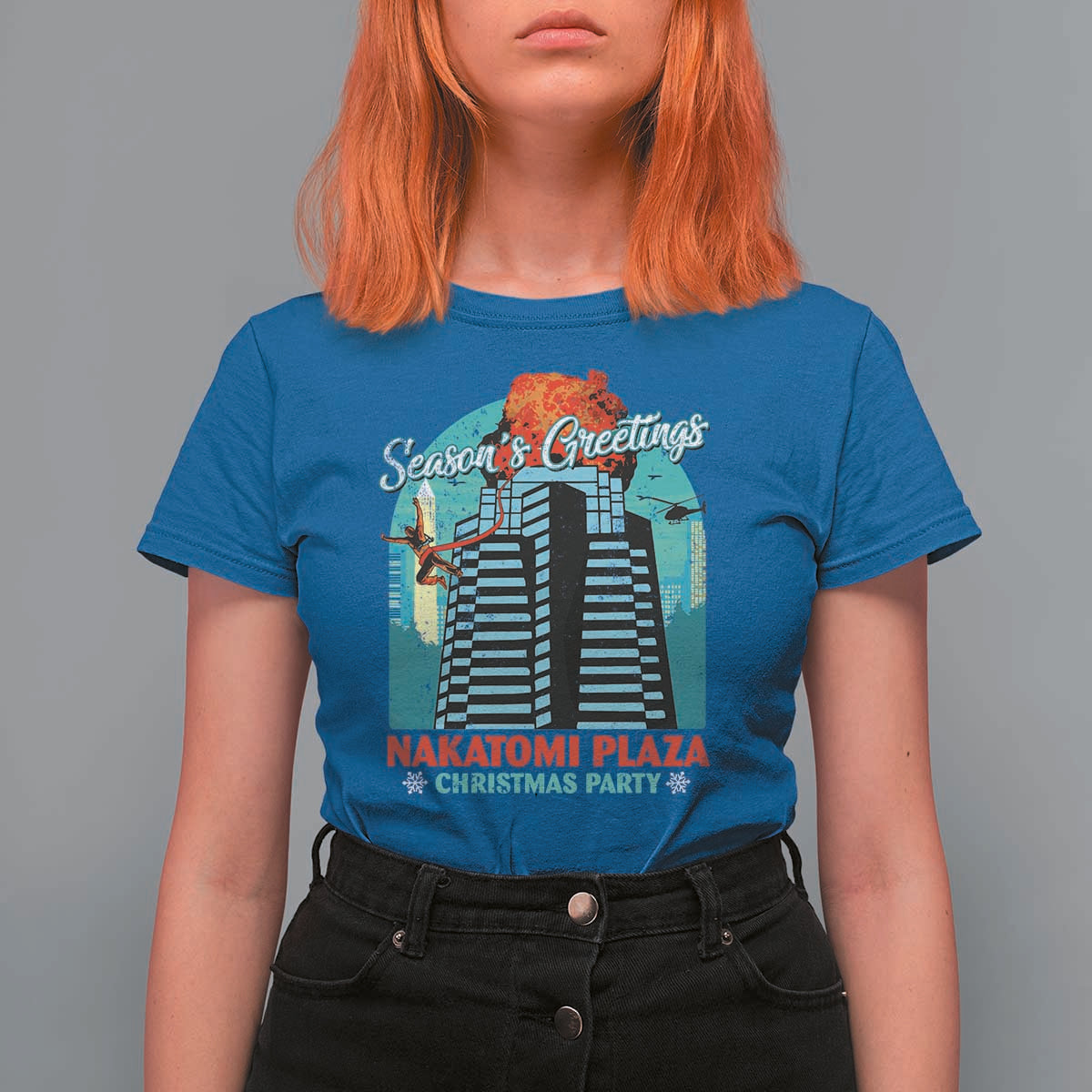 Christmas Nakatomi Plaza T Shirt For Women Season's Greeting Christmas Party Hans Gruber - Wonder Print Shop