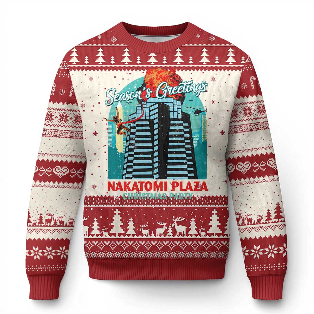 Funny Nakatomi Plaza Ugly Christmas Sweater Season's Greeting Xmas Party Hans Gruber - Wonder Print Shop