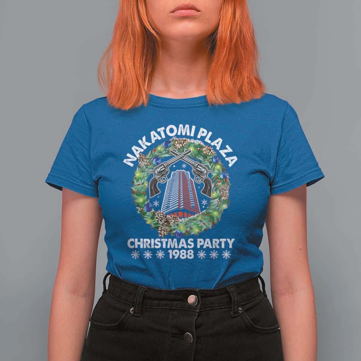 Christmas Nakatomi Plaza T Shirt For Women Christmas Party 1988 Xmas Wreath - Wonder Print Shop