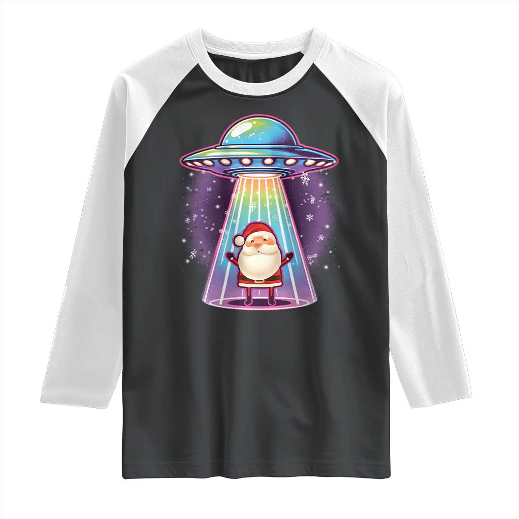 Funny Christmas Santa Alien Neon UFO Raglan Shirt - Wonder Print Shop