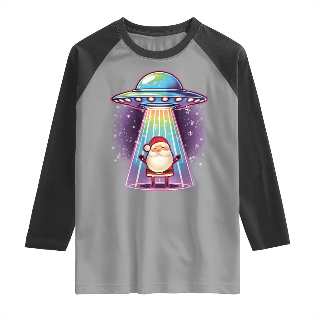Funny Christmas Santa Alien Neon UFO Raglan Shirt - Wonder Print Shop