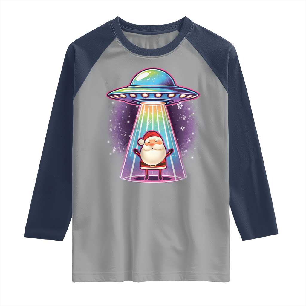 Funny Christmas Santa Alien Neon UFO Raglan Shirt - Wonder Print Shop