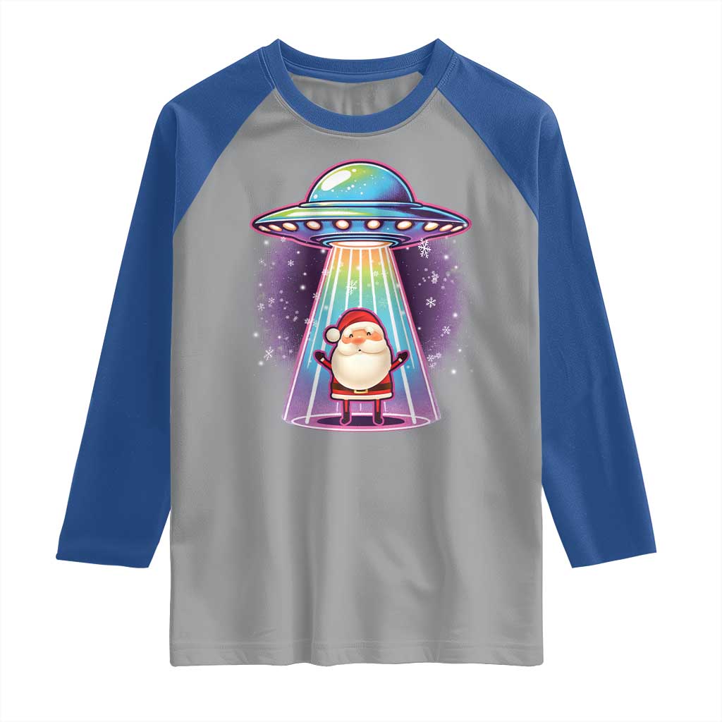 Funny Christmas Santa Alien Neon UFO Raglan Shirt - Wonder Print Shop