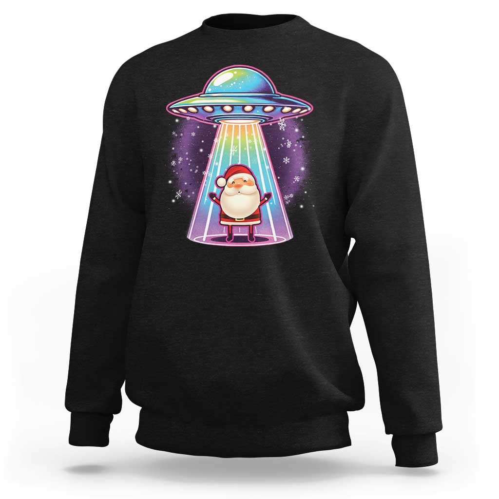 Funny Christmas Santa Alien Neon UFO Sweatshirt - Wonder Print Shop