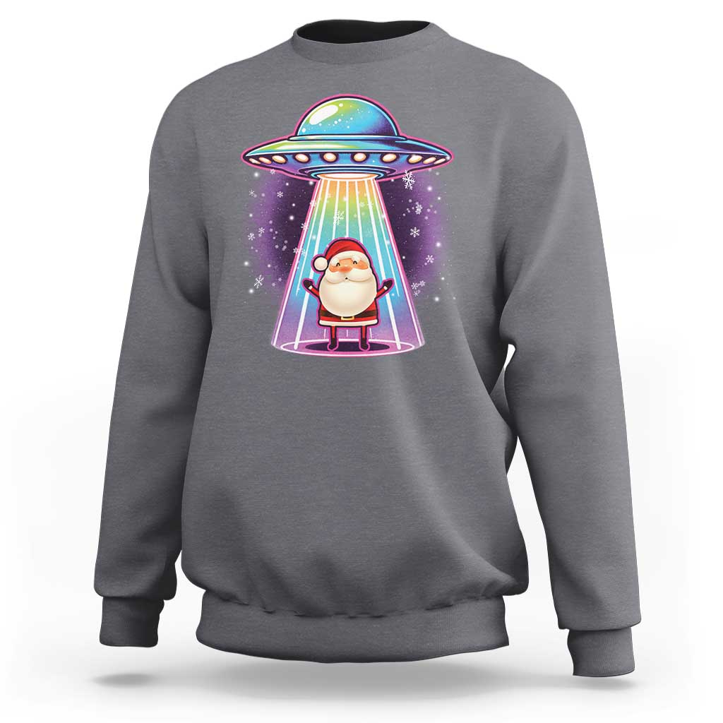 Funny Christmas Santa Alien Neon UFO Sweatshirt - Wonder Print Shop