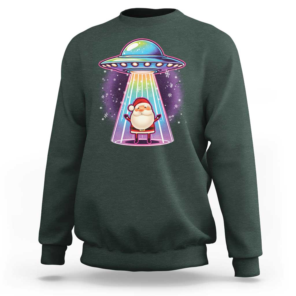 Funny Christmas Santa Alien Neon UFO Sweatshirt - Wonder Print Shop