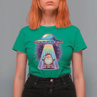 Funny Christmas Santa Alien Neon UFO T Shirt For Women - Wonder Print Shop