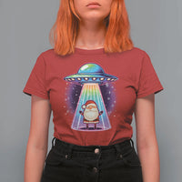 Funny Christmas Santa Alien Neon UFO T Shirt For Women - Wonder Print Shop