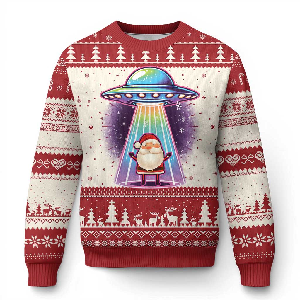 Funny Christmas Santa Alien Neon UFO Ugly Christmas Sweater - Wonder Print Shop