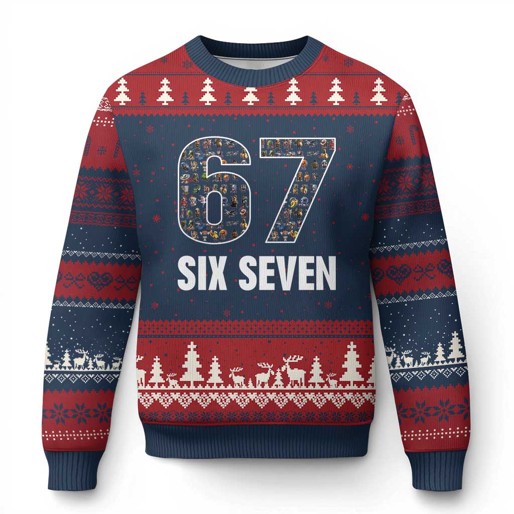 Funny 67 Six Seven Italian Brainrot Gen Alpha Meme Ugly Christmas Sweater - undefined