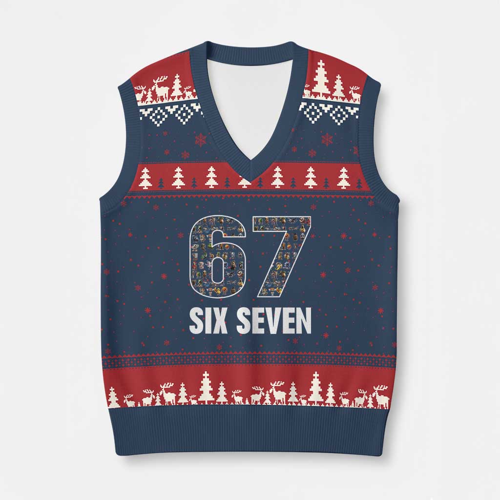 Funny 67 Six Seven Italian Brainrot Gen Alpha Meme V-Neck Knit Sweater Vest - Wonder Print Shop